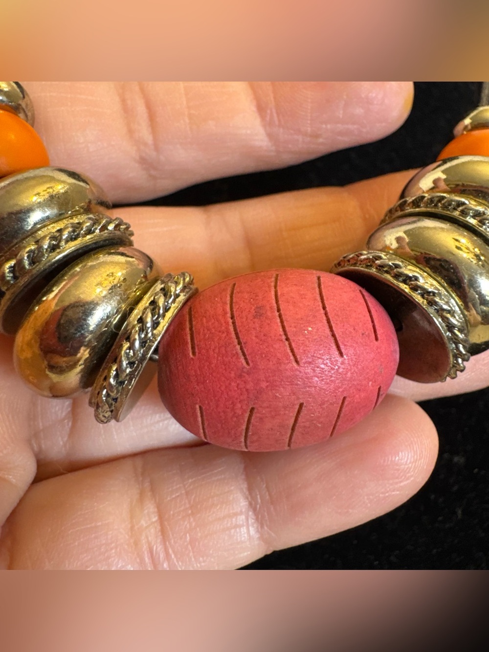 Chico's Necklace Orange Gold Beaded Chunky Leather Multi Stand Statement Jewelry - Picture 13 of 15